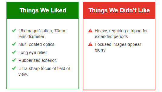 Likes & Dislikes - OpticHunts Best Binoculars under 100 - Celestron SkyMaster Giant 15x70 Binoculars