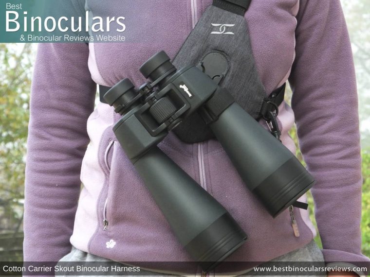 Easily carry large binoculars like the Levenhuk 15x70 with the Cotton Skout Binocular Harness