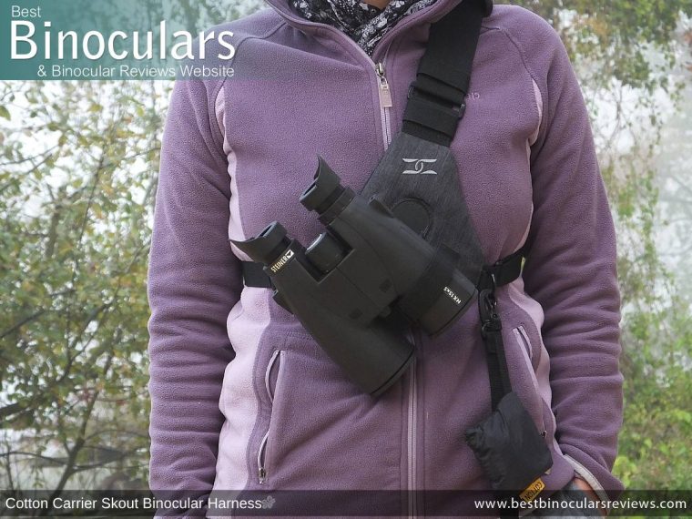 Steiner HX 15x56 Binoculars easily carried by the Cotton Skout Binocular Harness
