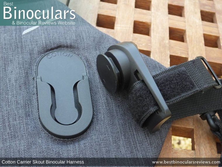 Twist-Lock Attachment System on the Cotton Skout Binocular Harness