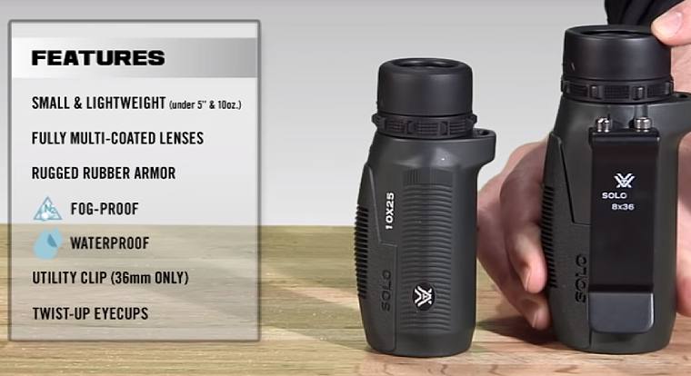 Main Features & Size Comparison between the 25mm & 36mm Vortex Solo Monoculars