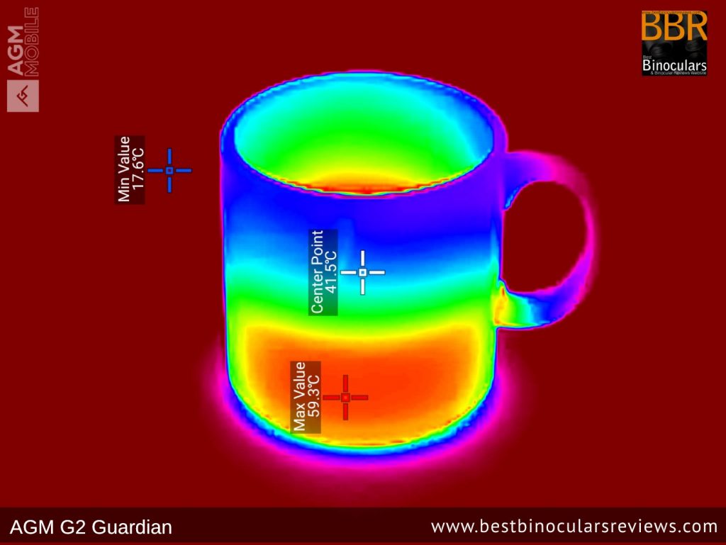 Cup of coffee. Image captured with the thermal camera on the AGM G2 Guardian Smartphone