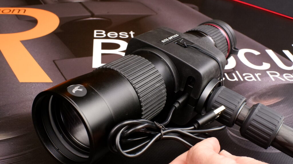 USB-C charging port on the Kite APC Stabilized 60 ED Spotting Scope