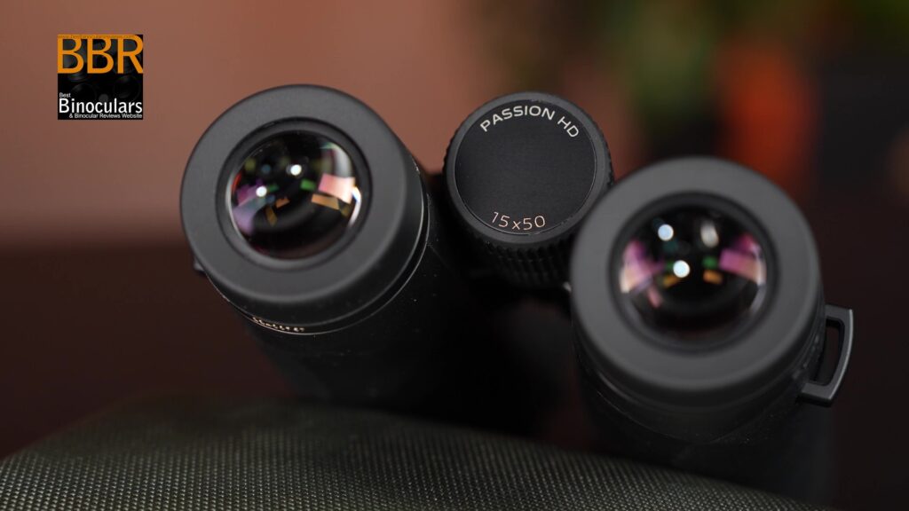 Focus Wheel and Ocular Lenses on the GPO Passion 15x50 HD Binoculars