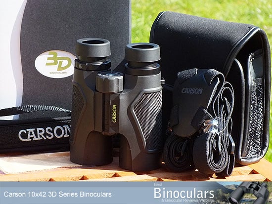 Carson 10x42 3D Series Binoculars with neck strap, case and harness