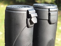 The objective lens covers on the Celestron Granite 8x42 Binoculars