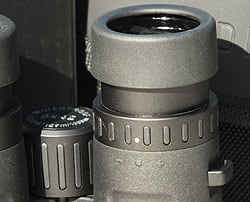 Diopter adjustment and Twist-up eyecups on the Eden Quality XP Binoculars