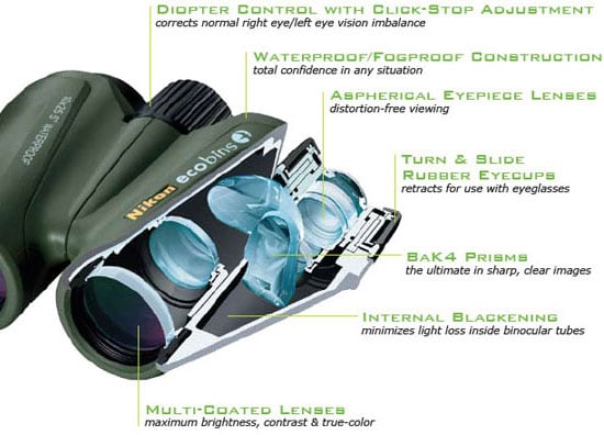 Nikon 10x25 Ecobins Binoculars Cutaway