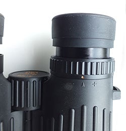 The eyecups and diopter adjustment ring on the Opticron DBA Oasis 8x42 Binoculars