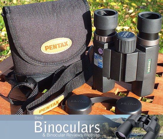 Pentax 9x28 DCF LV binoculars with carry case and neck strap