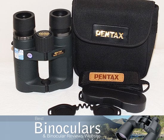 Pentax 9x32 DCF BC binoculars with carry case, neck strap and lens covers