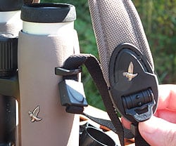 Neck strap adjustment on the Swarovski EL 8x32 W B Traveler binoculars