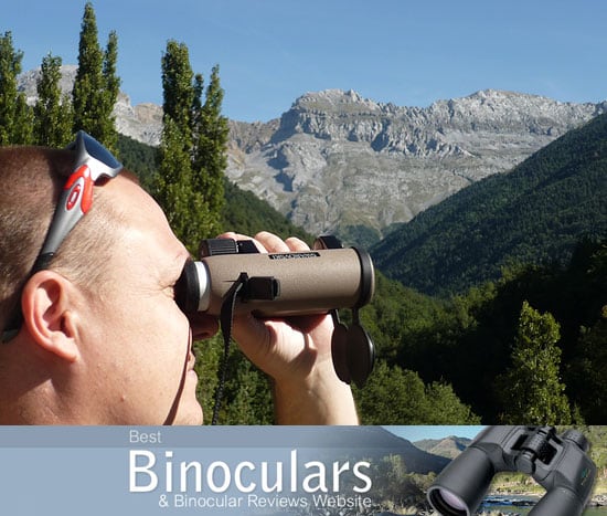 Me using the Swarovski EL 8x32 Traveler binoculars in the Spanish Pyrenees