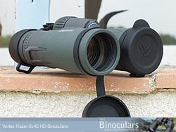 The objective lens covers on the Vortex Razor 8x42 HD Binoculars