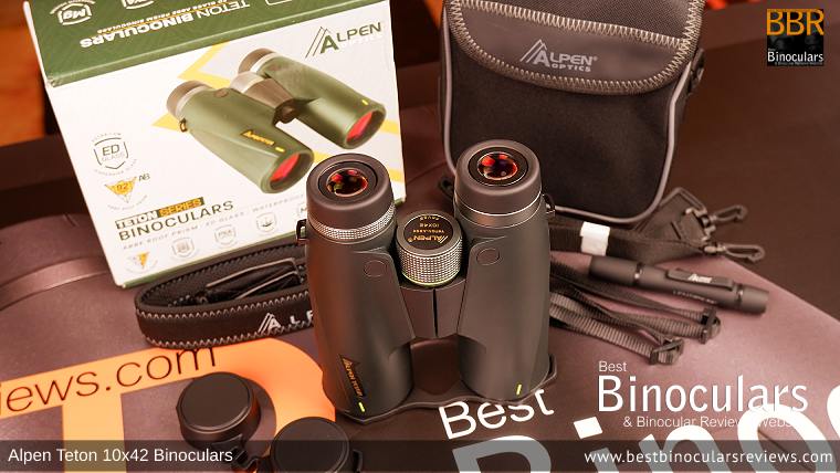 Alpen Teton 10x42 Binoculars with neck strap, carry case and lens covers