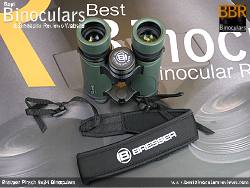 Neck strap on the Bresser Pirsch 8x34 Binoculars