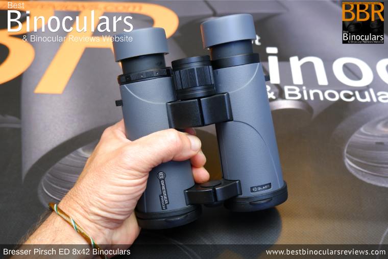 Holding the Bresser Pirsch ED 8x42 Binoculars