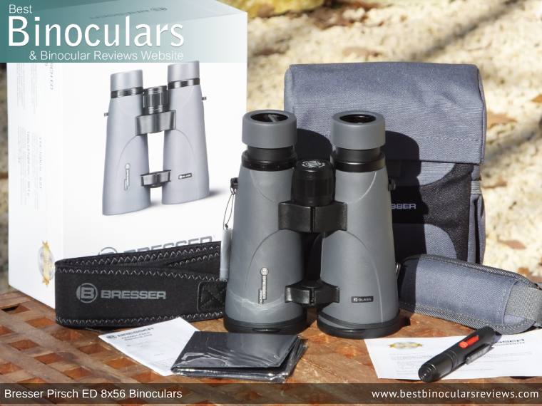 Bresser Pirsch ED 8x56 Binoculars and accessories plus packaging