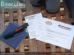 Cleaning Cloth, Instructions & Warranty for the Bresser Pirsch ED 8x56 Binoculars