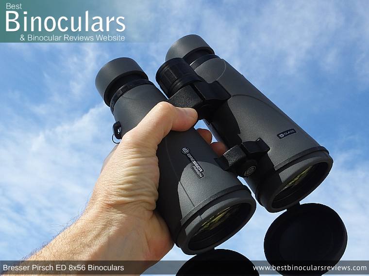 Holding the Bresser Pirsch ED 8x56 Binoculars