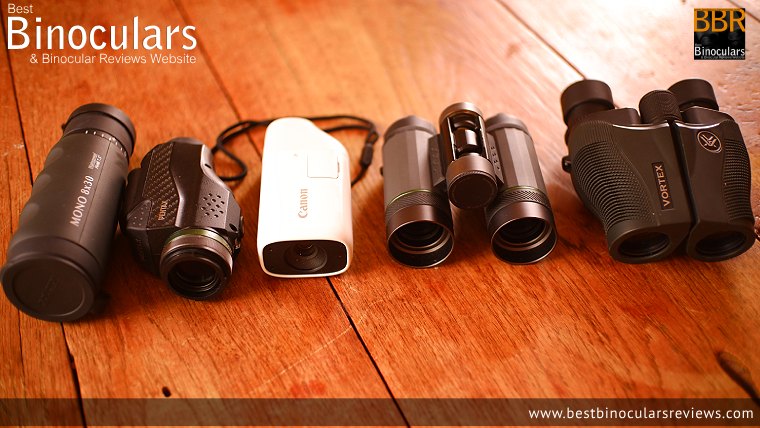 Comparing sizes of compact binoculars and monoculars to the Canon PowerShot Zoom monocular 