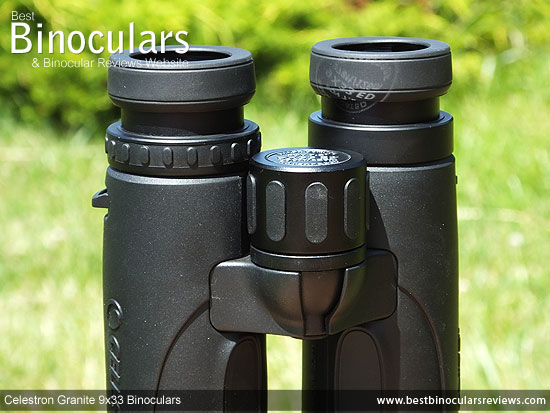 Focus wheel on the Celestron 9x33 Granite Binoculars