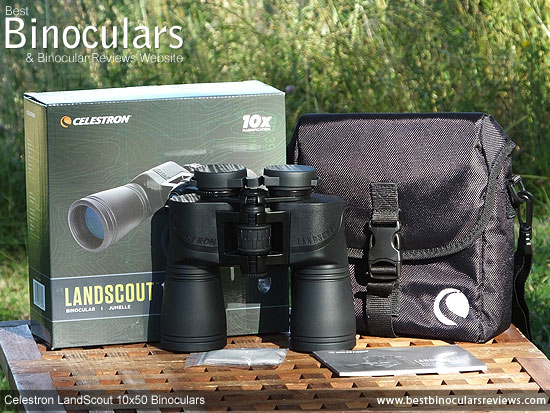 Celestron LandScout 10x50 Binoculars with neck strap, carry case and rain-guard