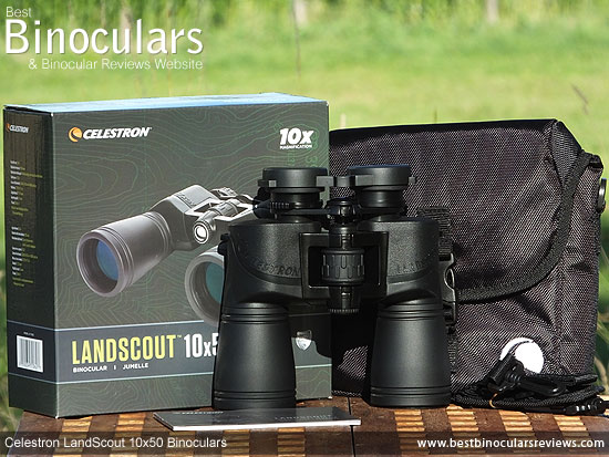 Celestron LandScout 10x50 Binoculars with neck strap, hard case and rain-guard