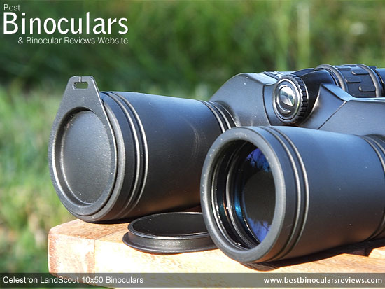 Lens Covers on the Celestron LandScout 10x50 Binoculars