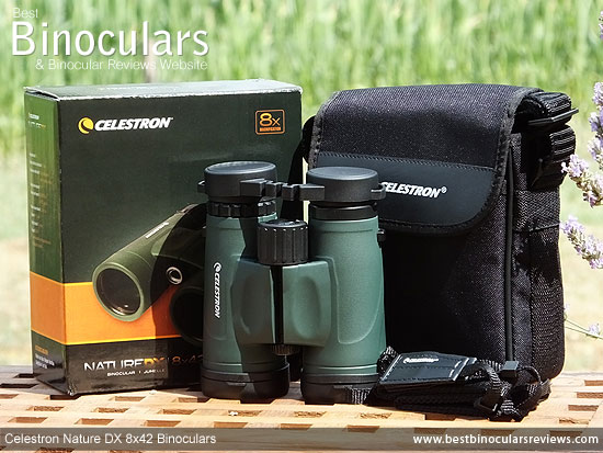 Celestron Nature DX 8x42 Binoculars with neck strap, carry case and rain-guard