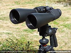 Celestron SkyMaster 25x70 Binoculars mounted on a tripod