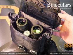 Rear view of the Carry Case & Celestron TrailSeeker ED 8x42 binoculars