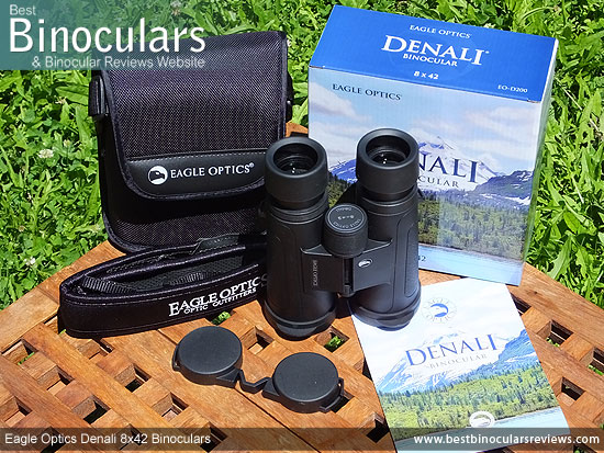 Eagle Optics Denali 8x42 Binoculars with neck strap, carry case and lens covers