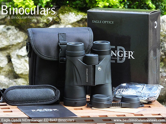 Eagle Optics NEW Ranger ED 8x42 Binoculars with neck strap, carry case and rain-guard