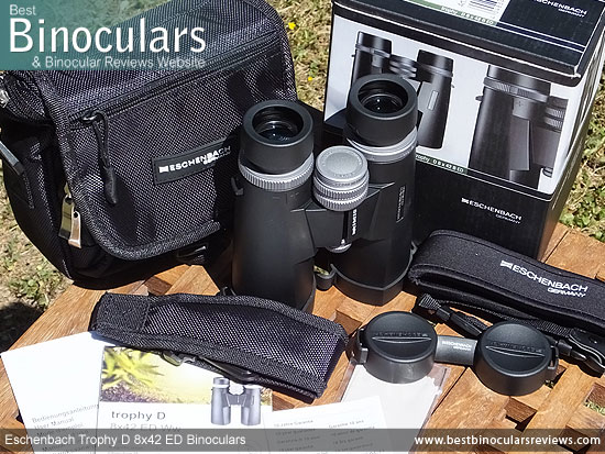 Carry Case, Neck Strap, Cleaning Cloth, Lens Covers & the Eschenbach Trophy D 8x42 ED Binoculars