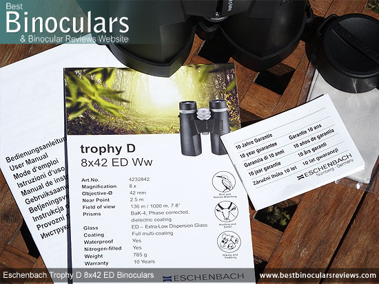 Instructions & Warranty Info for the Eschenbach Trophy D 8x42 ED Binoculars