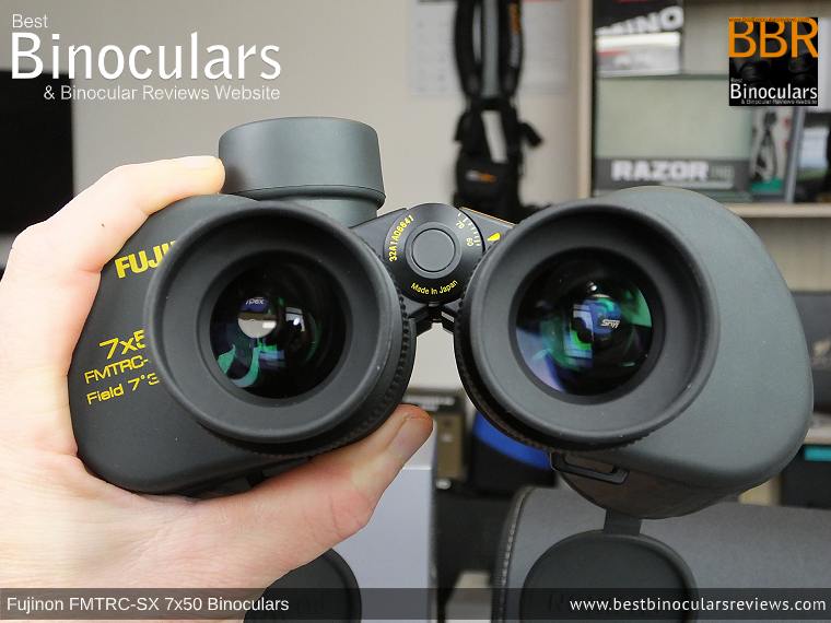 Holding the Fujinon Polaris 7x50 FMTRC-SX binoculars