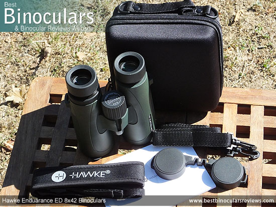 Hawke Endurance ED 8x42 Binoculars with neck strap, carry case and lens covers