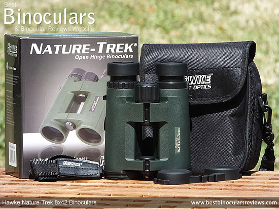 Hawke Nature-Trek Open Hinge 8x42 Binoculars with neck strap, carry case and rain-guard