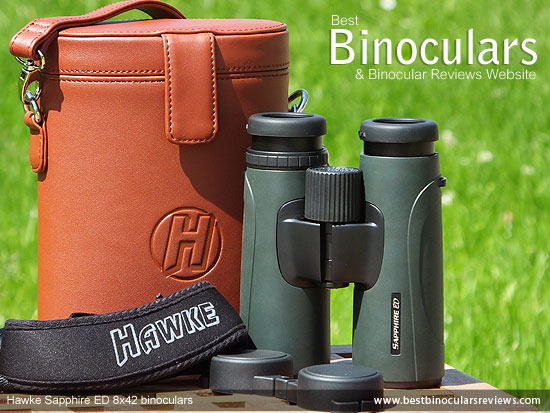 Hawke Sapphire ED 8x42 Binoculars with neck strap, carry case and rain-guard