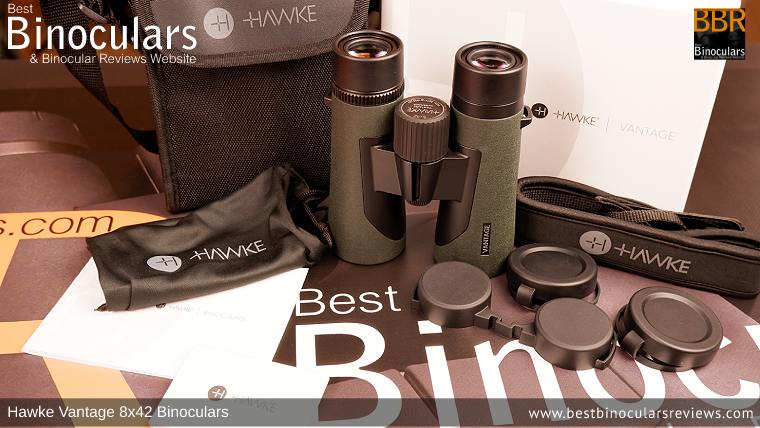 Hawke Vantage 8x42 Binoculars with neck strap, carry case and lens covers