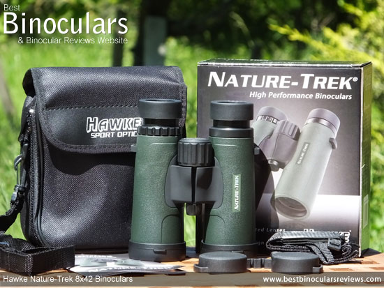 Hawke Nature-Trek 8x42 Binoculars with neck strap, carry case and rain-guard