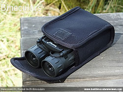 Levenhuk Atom 10x25 Binoculars in their protective pouch