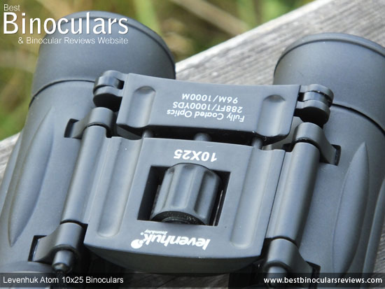 Focus Wheel on the Levenhuk Atom 10x25 Binoculars