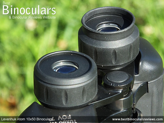 Eyecups on the Levenhuk Atom 10x50 Binoculars