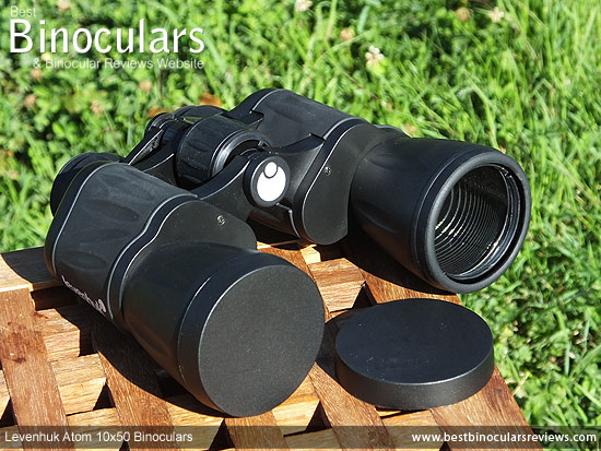 Lens Covers on the Levenhuk Atom 10x50 Binoculars