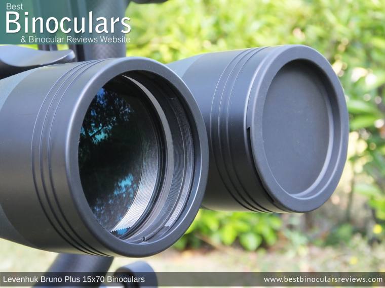 Objective Lens Covers on the Levenhuk Bruno Plus 15x70 Binoculars