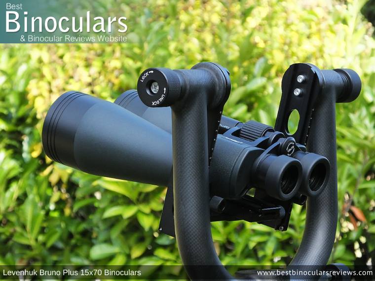 Tripod Adapter attached to the Levenhuk Bruno Plus 15x70 Binoculars