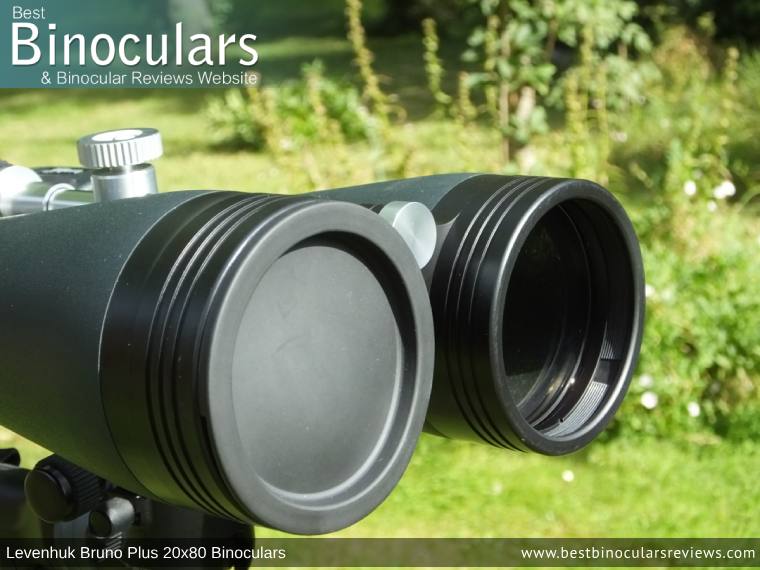 Objective Lens Covers on the Levenhuk Bruno Plus 20x80 binoculars