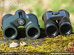 Size comparison between a double hinge roof prism Compact and the duel hinge Levenhuk Energy PLUS binoculars